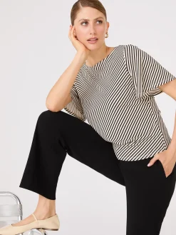 Striped Flutter Sleeve Boat Neck Top