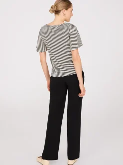 Striped Flutter Sleeve Boat Neck Top