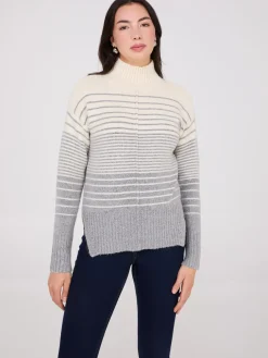 Striped Mock Neck High-Low Sweater
