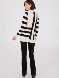 Striped Mock Neck Raglan Sleeve Sweater