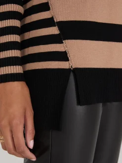 Striped Ribbed V-Neck Tunic Top