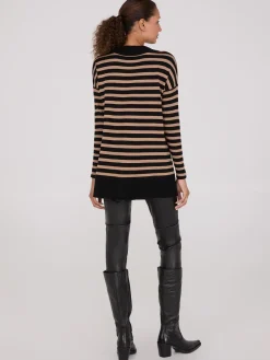 Striped Ribbed V-Neck Tunic Top