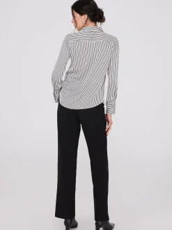 Striped Satin Notch Collar Blouse