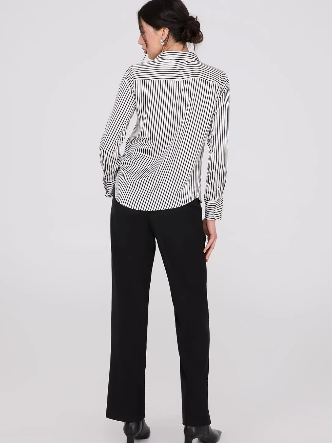 Striped Satin Notch Collar Blouse