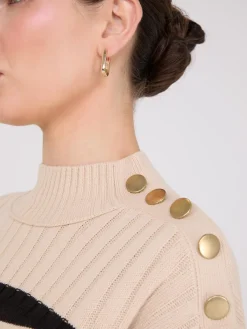 Striped Tunic Sweater With Button Details