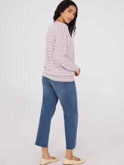 Striped V-Neck Dolman Sleeve Top