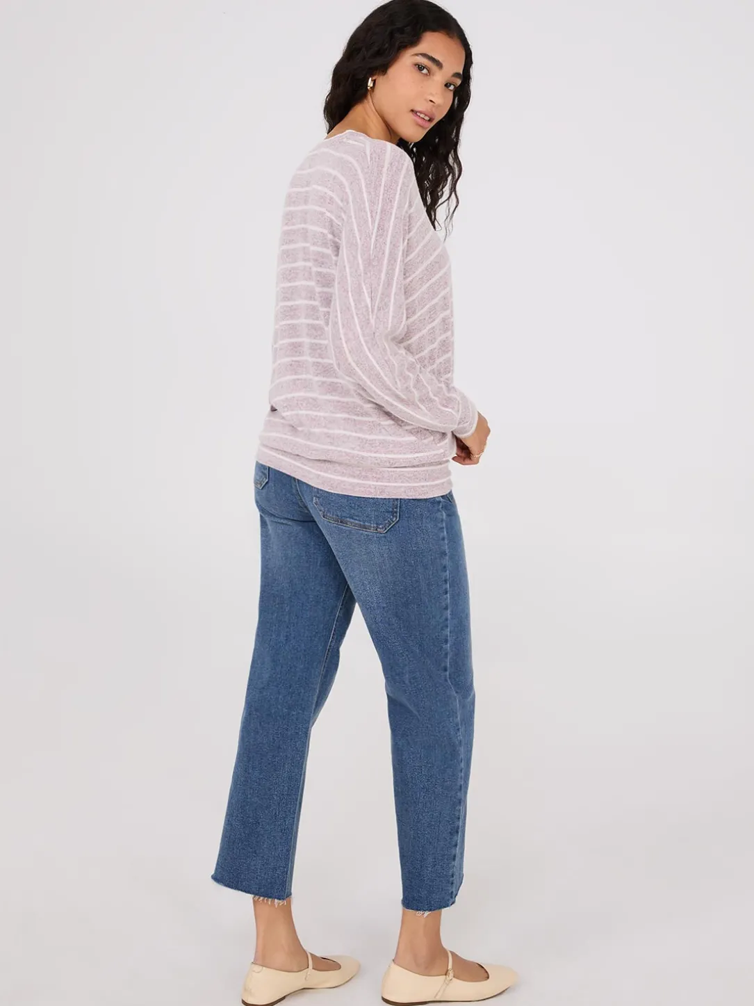 Striped V-Neck Dolman Sleeve Top