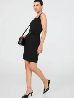 Sweetheart Neckline Belted Sheath Dress