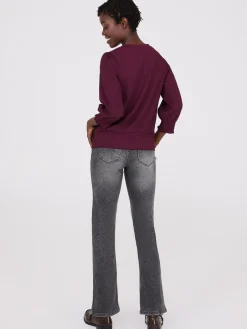 Textured 3/4 Sleeve Round Neck Top