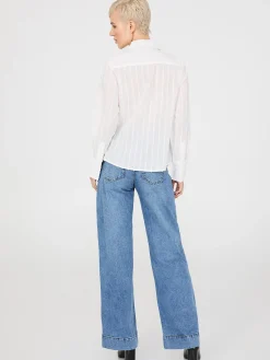 Textured Long Sleeve Button-Front Blouse