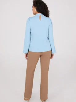 Textured Mock Neck Top With Pearl Details