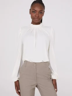 Textured Mock Neck Top With Pearl Details