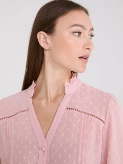 Textured Split Collar Button-Front Blouse