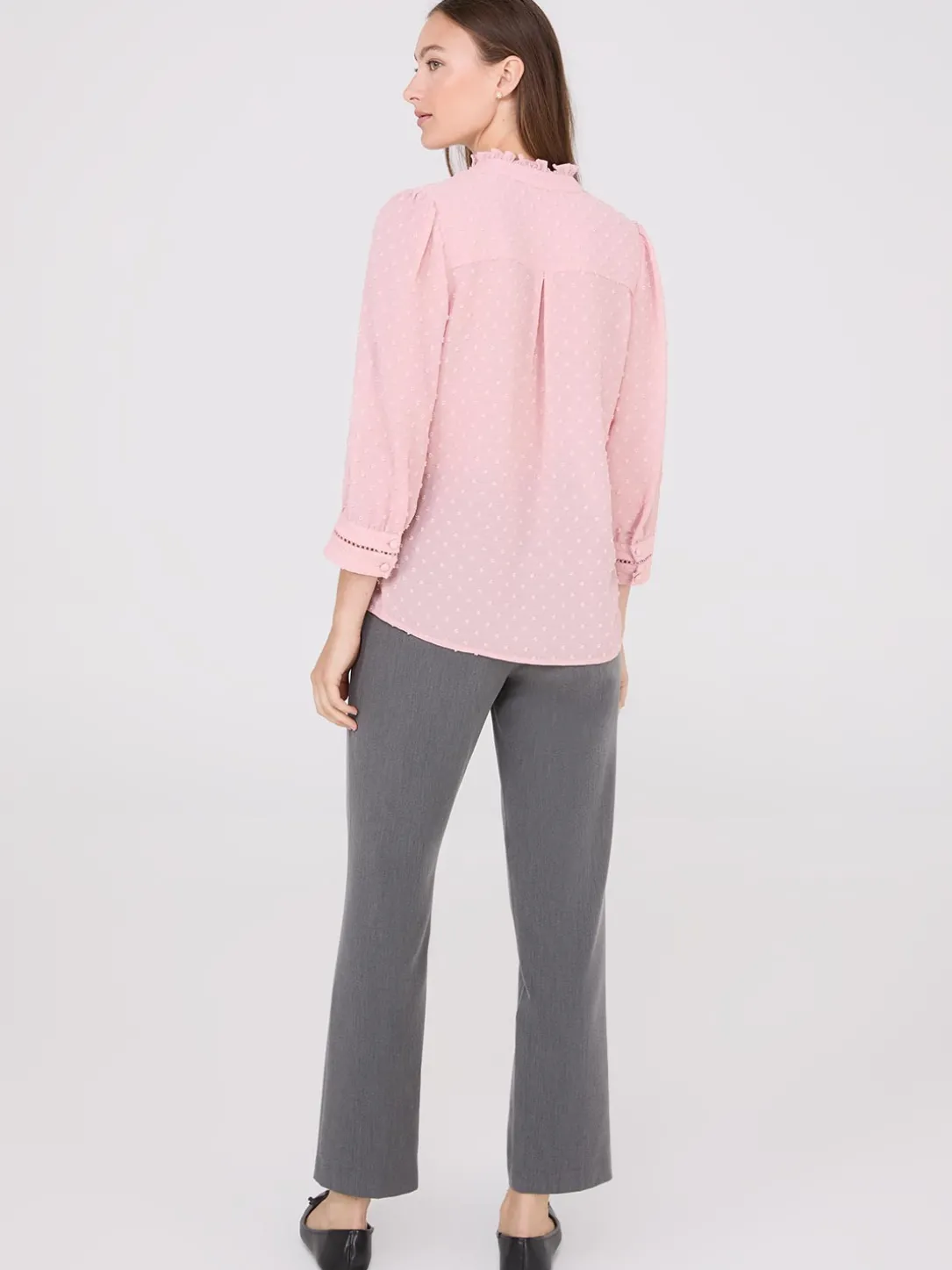 Textured Split Collar Button-Front Blouse