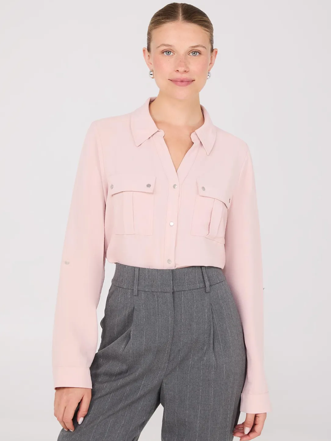 Textured Utility Pocket Blouse