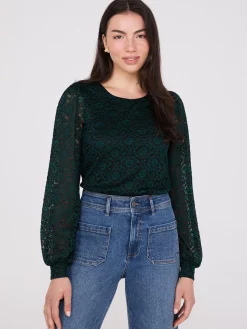 2-Tone Lace Balloon Sleeve Top