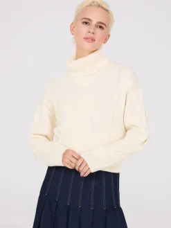 Twisted Cable Knit Turtleneck Sweater