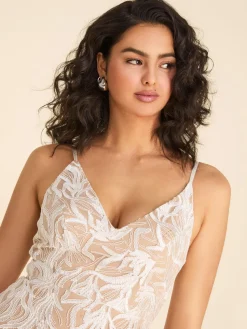 V-Neck Allover Corded Lace High-Low Dress