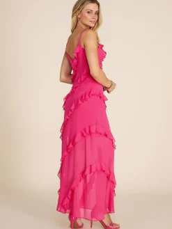 V-Neck Allover Ruffle Gown
