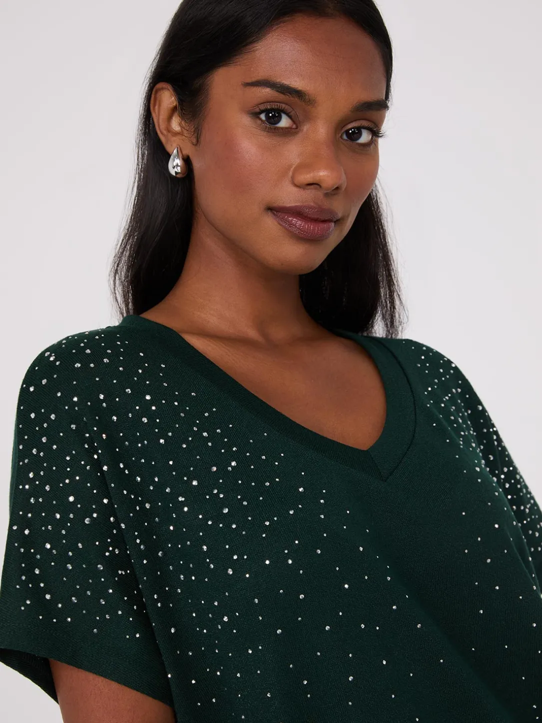 V-Neck Dolman Sleeve Rhinestone Top