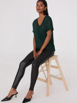 V-Neck Dolman Sleeve Rhinestone Top