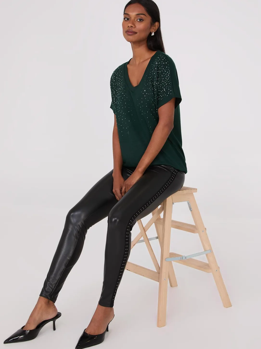 V-Neck Dolman Sleeve Rhinestone Top