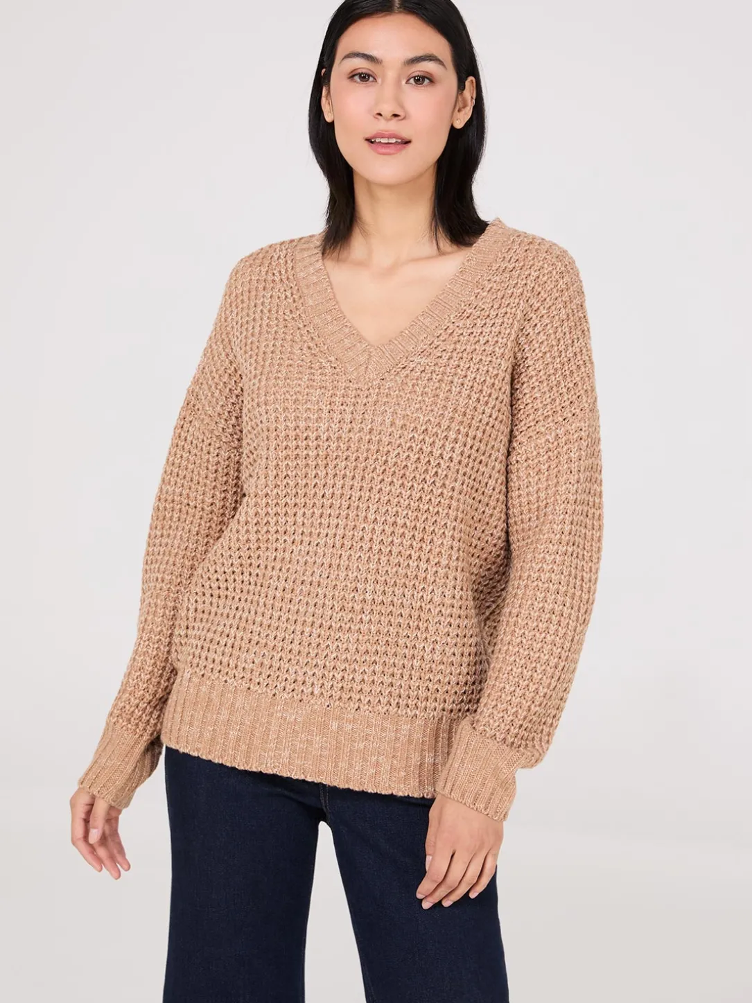 V-Neck Honeycomb Stitch Sweater