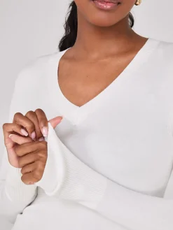 V-Neck Long Sleeve Sweater With Ribbed Details