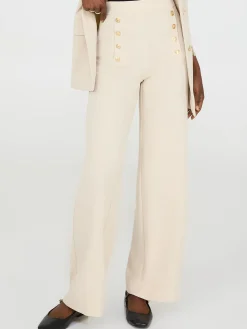 Wide-Leg Pants With Gold Button Details