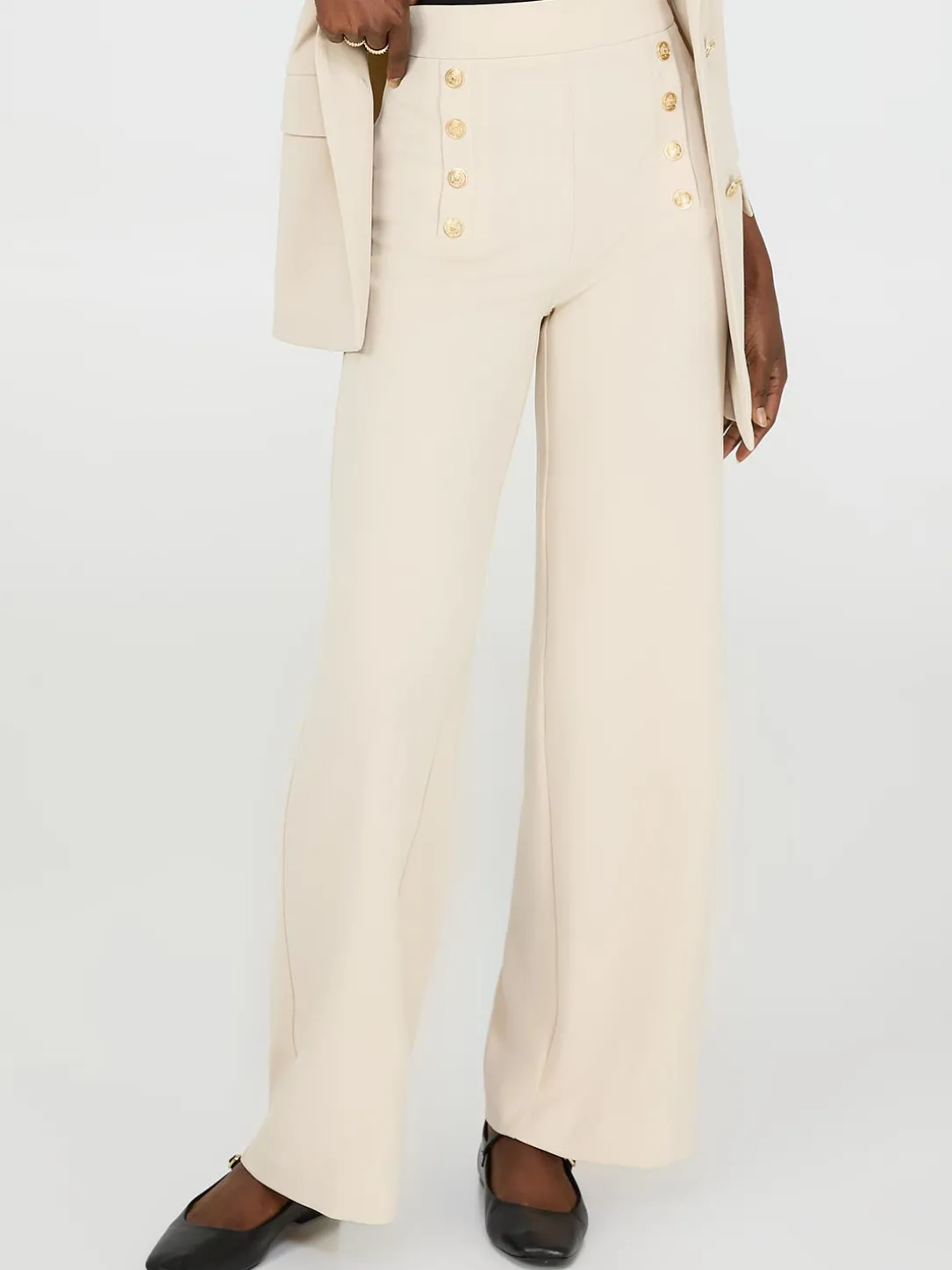 Wide-Leg Pants With Gold Button Details