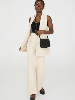 Wide-Leg Pants With Gold Button Details