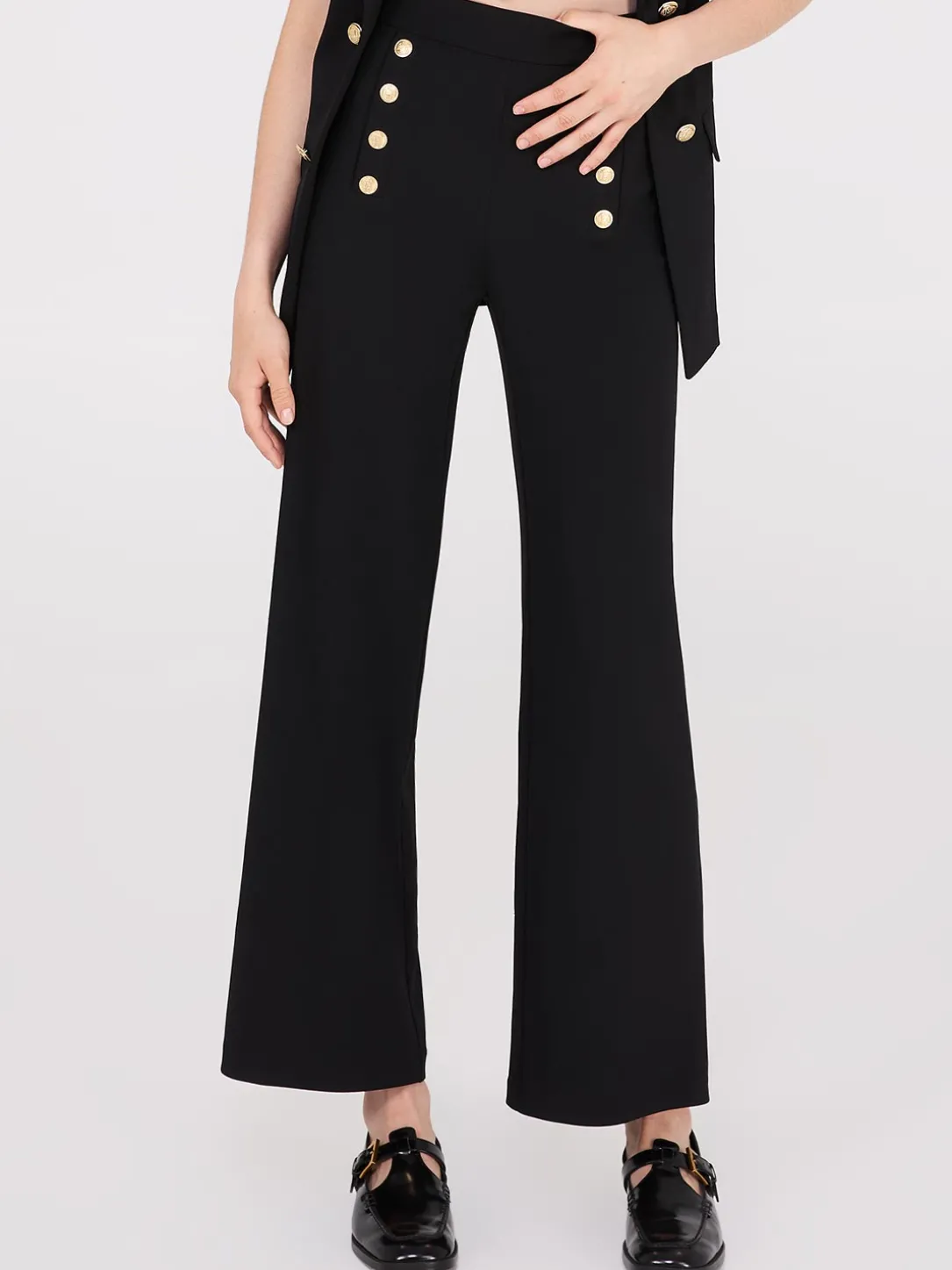Wide-Leg Pants With Gold Button Details