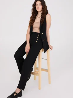 Wide-Leg Pants With Gold Button Details