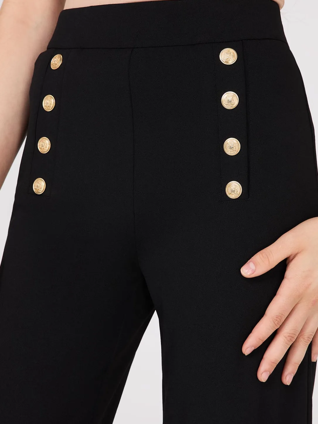 Wide-Leg Pants With Gold Button Details