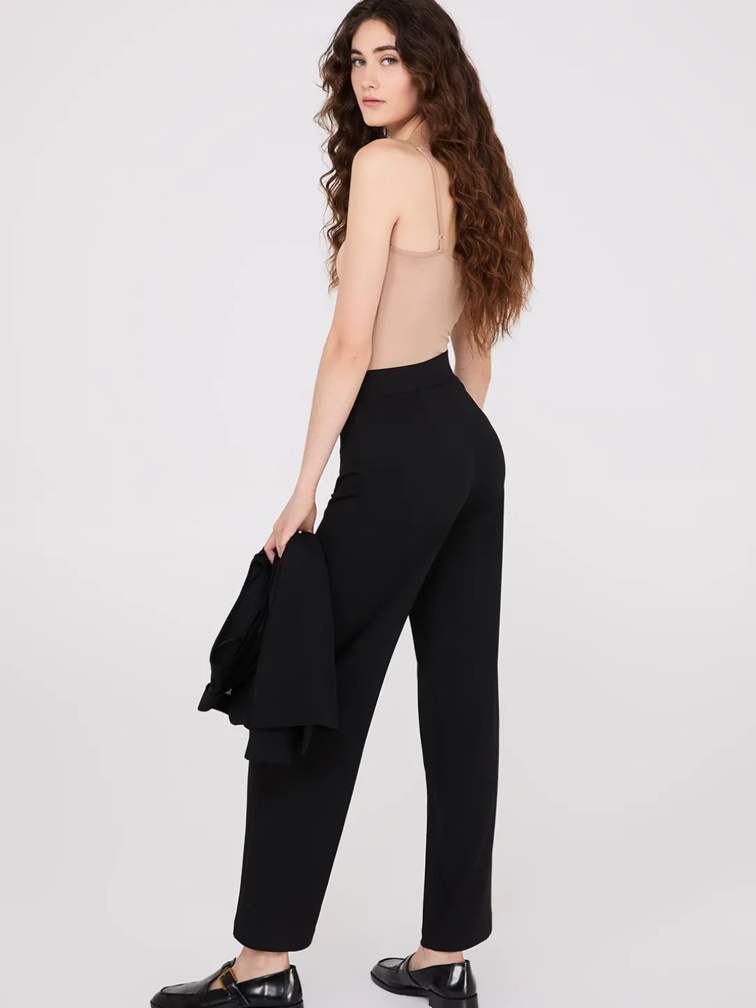 Wide-Leg Pants With Gold Button Details
