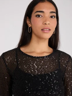 Zig-Zag Sequin Mesh Top WIth Cami