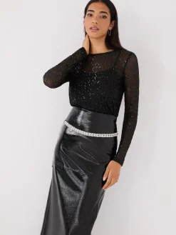 Zig-Zag Sequin Mesh Top WIth Cami