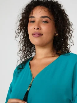 Zip Front V-Neck Top
