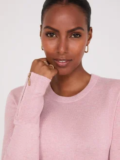 Zip Sleeve Crew Neck Sweater