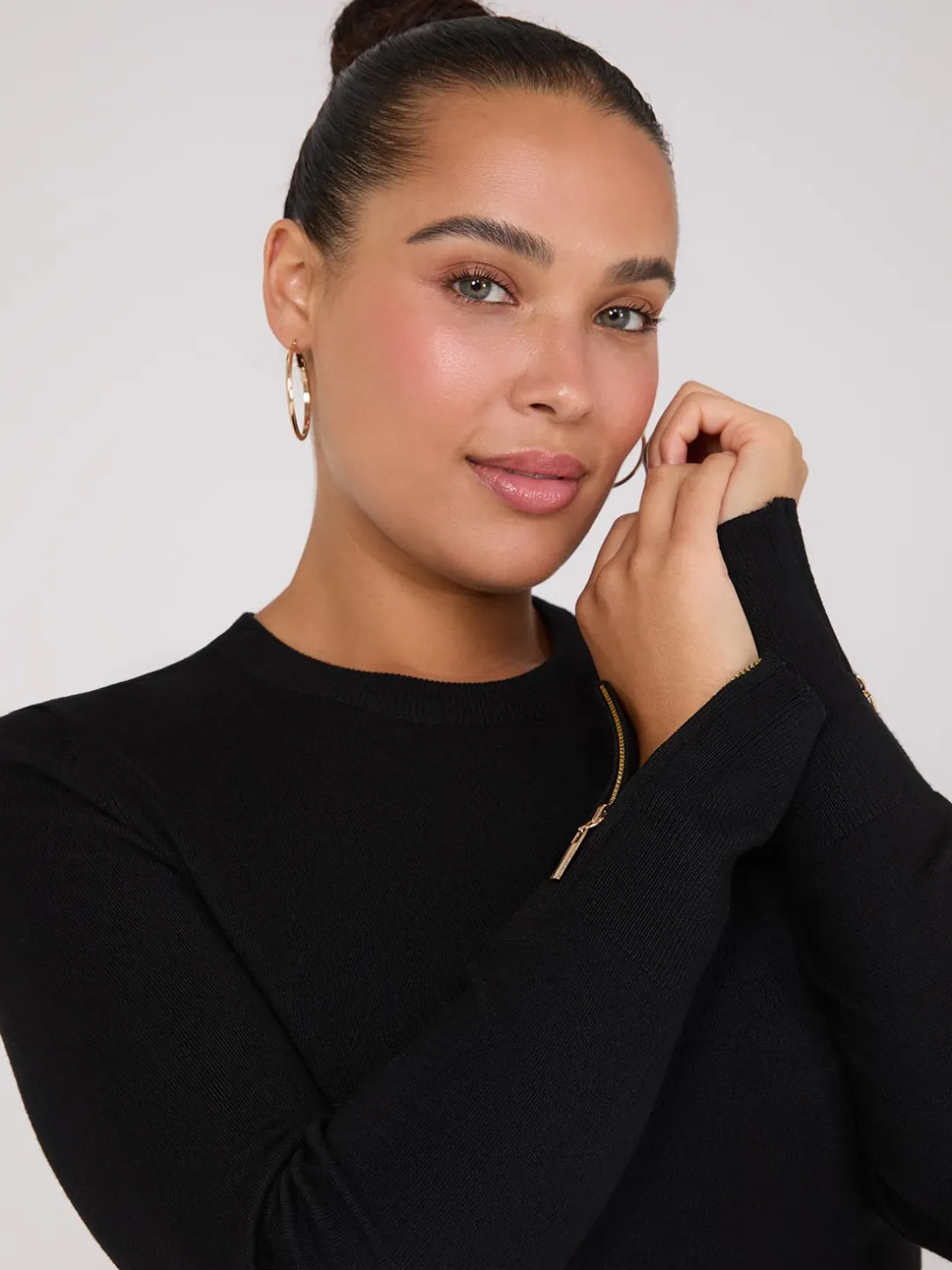 Zip Sleeve Crew Neck Sweater