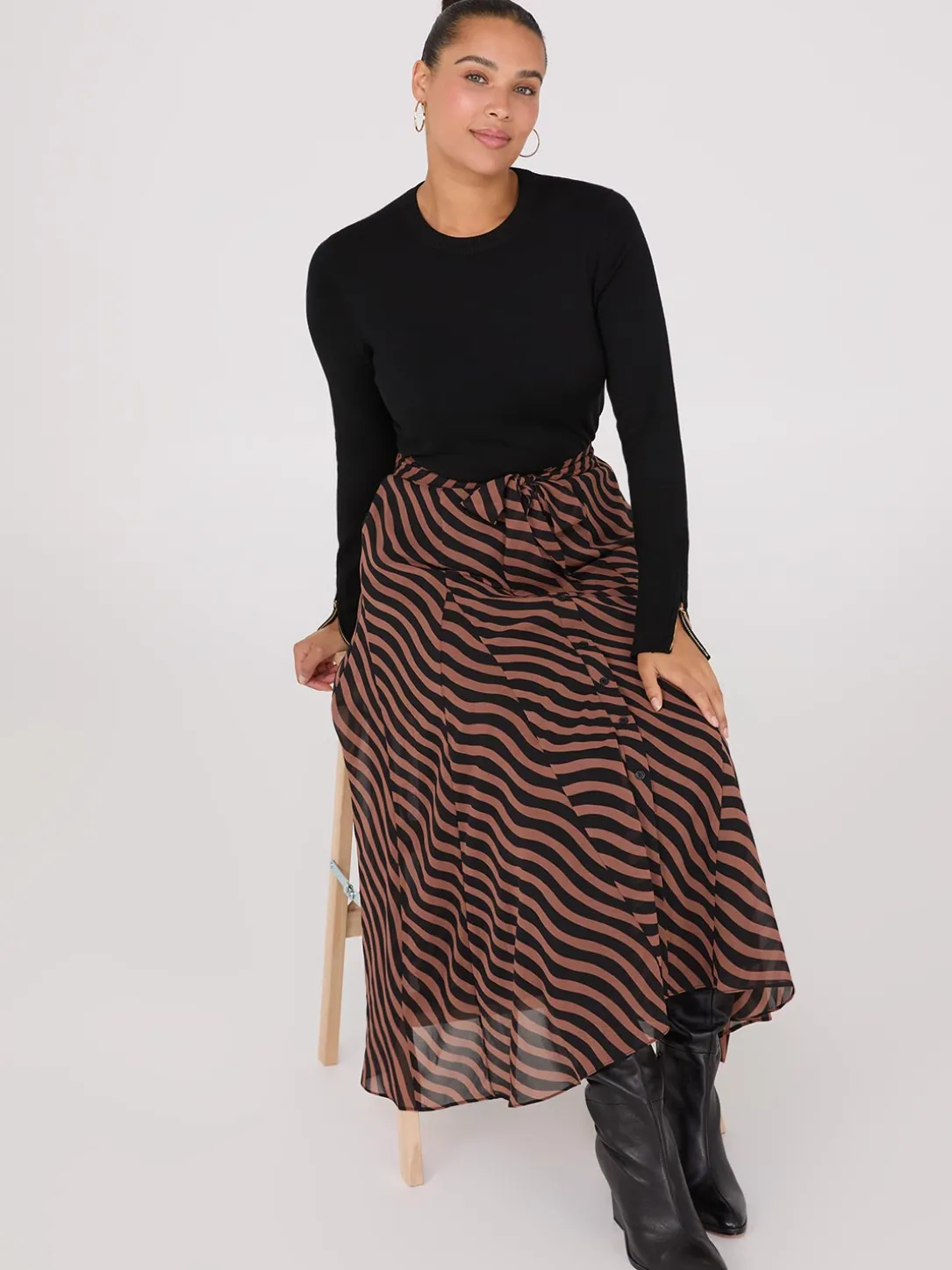 Zip Sleeve Crew Neck Sweater