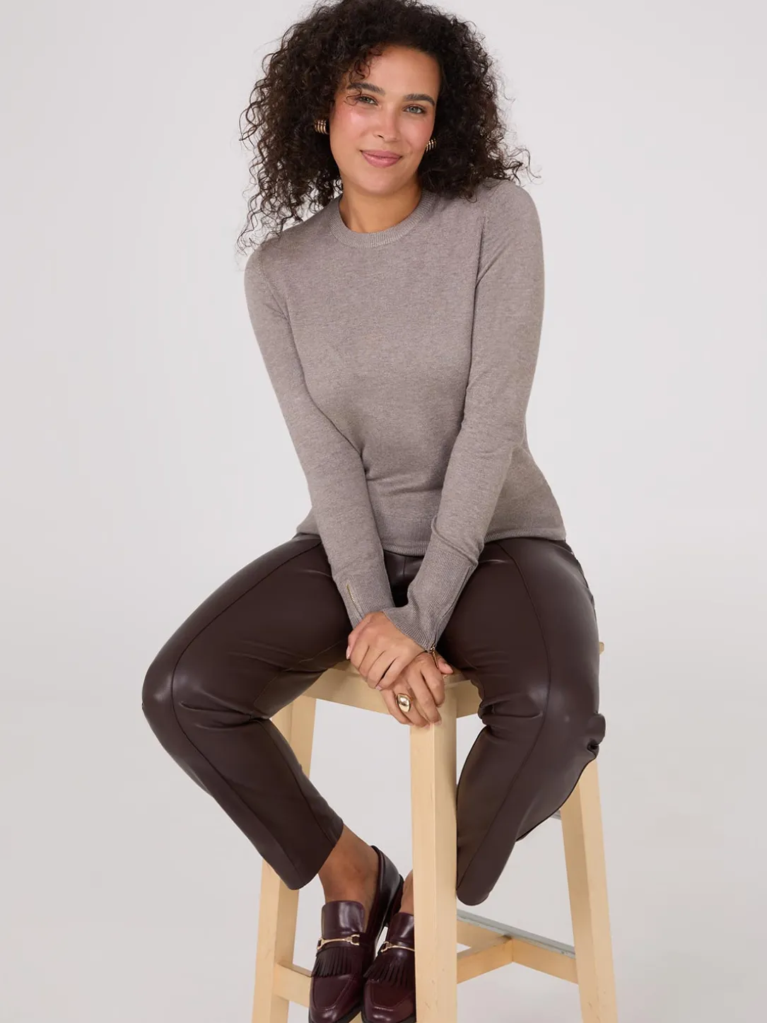 Zip Sleeve Crew Neck Sweater