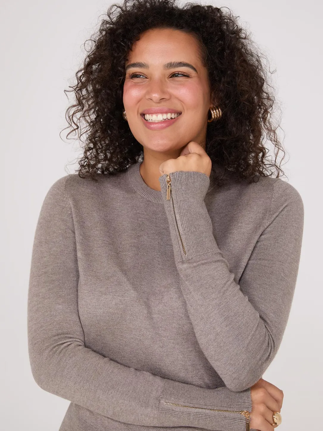 Zip Sleeve Crew Neck Sweater