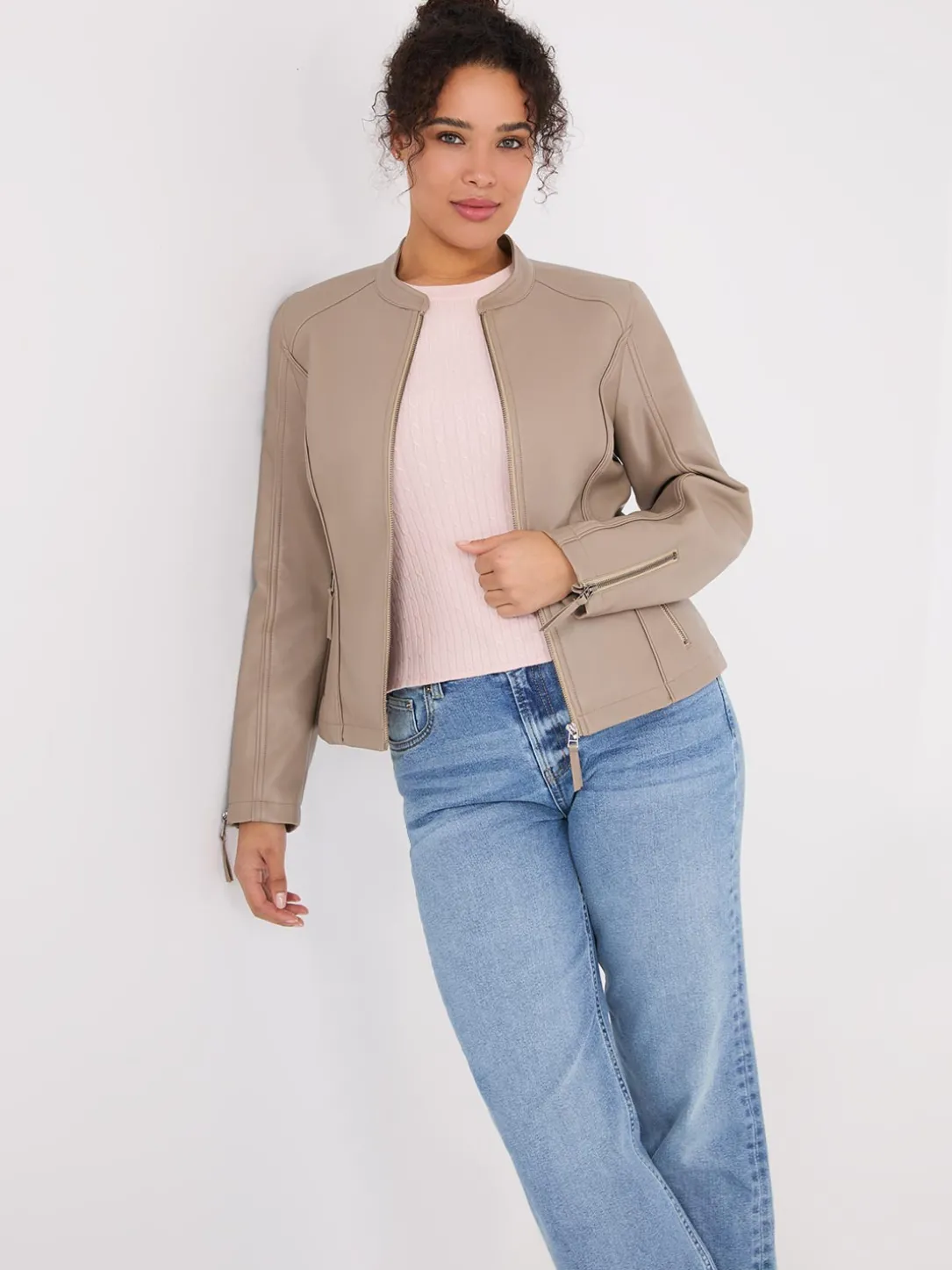 Zip-Front Faux Leather Jacket