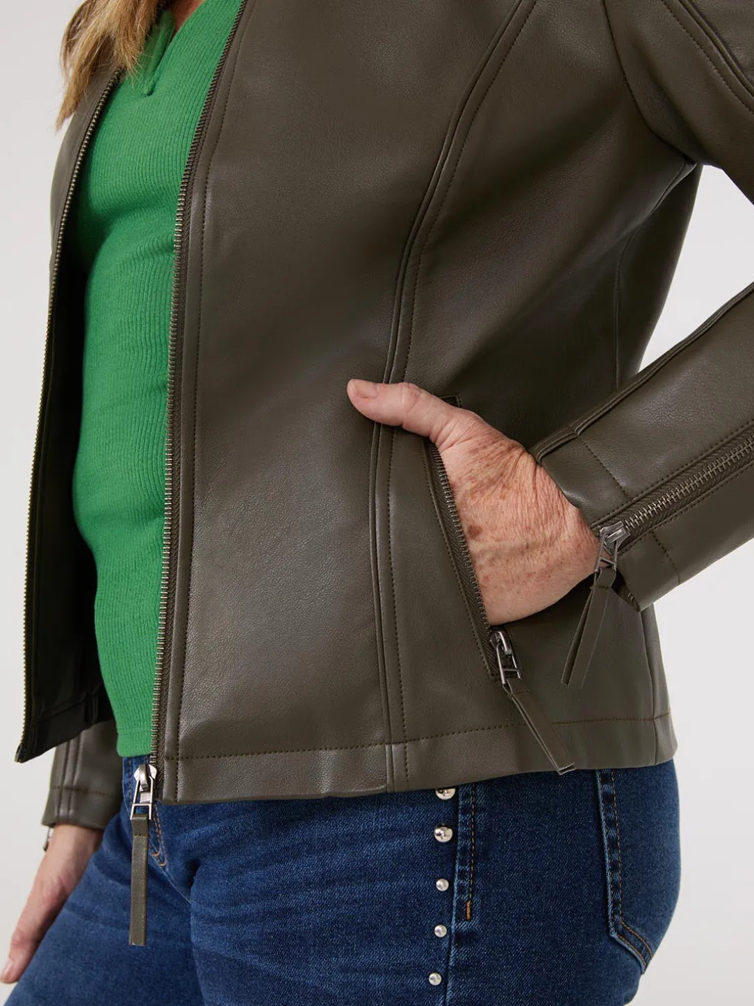 Zip-Front Faux Leather Jacket