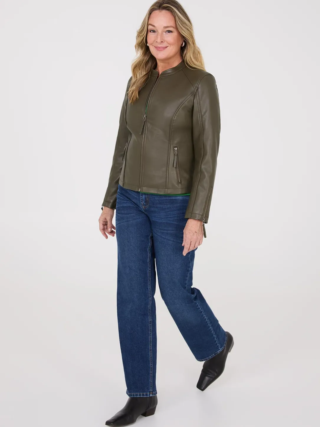 Zip-Front Faux Leather Jacket
