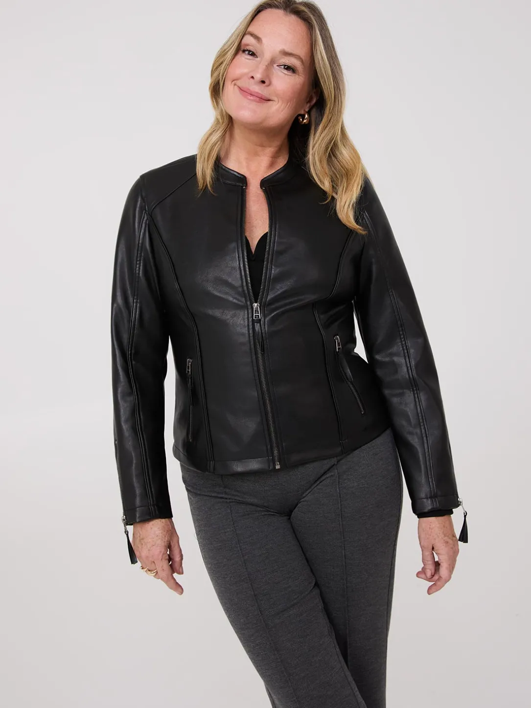 Zip-Front Faux Leather Jacket